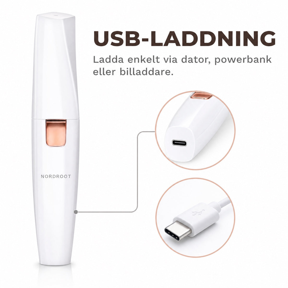 Nordroot Precisionstrimmer, USB-laddning